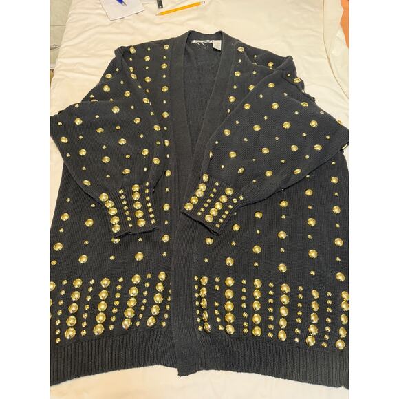 Vintage statement Black & Gold open festive Cardigan Fully Embellished stud 3X - Picture 5 of 8